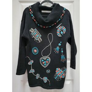 Victoria Jones Vintage Native Silver/Beaded Jewelry Cowl Sweater/Dress Size Med